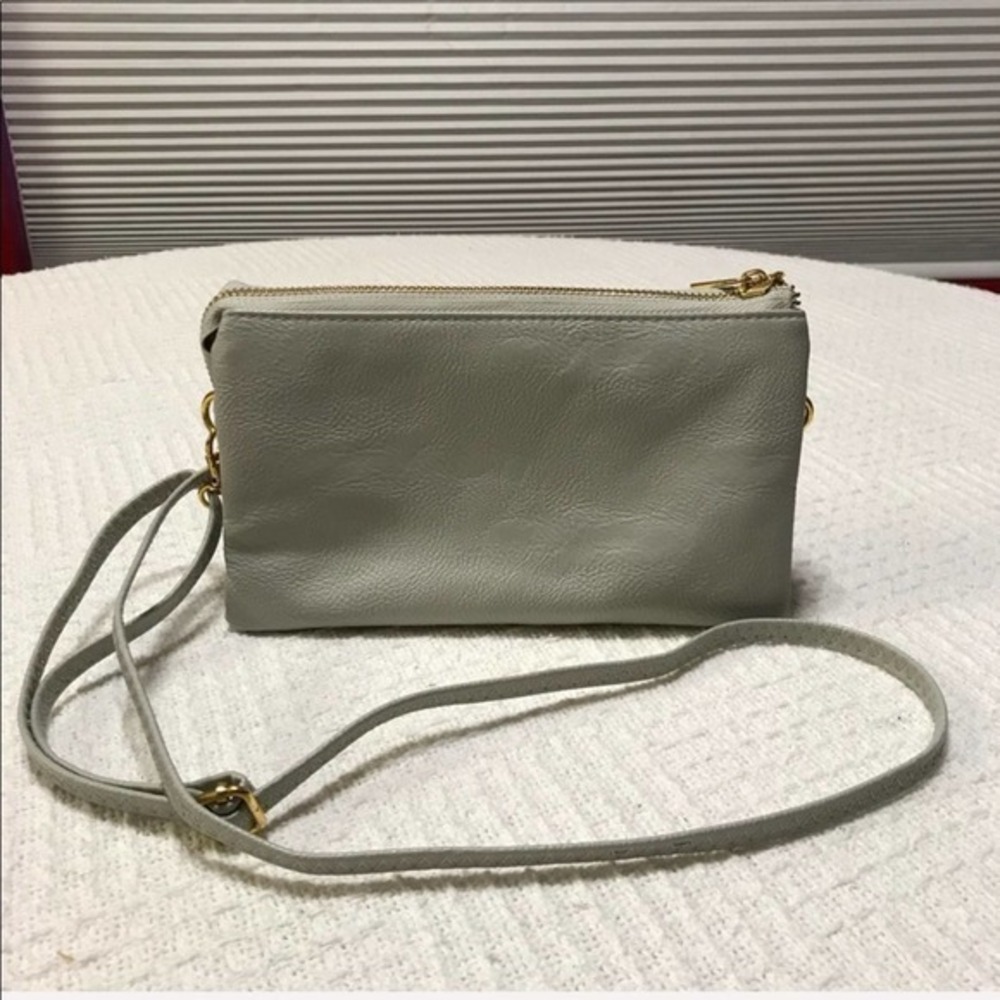 Brand Gray clutch/shoulder bag w/expansion zipper